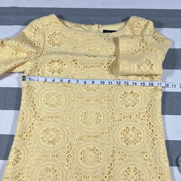 Adrianna Papell Womens Yellow Lace Shift Dress Elbow Sleeve Size 8 Spring Mod - Picture 5 of 11